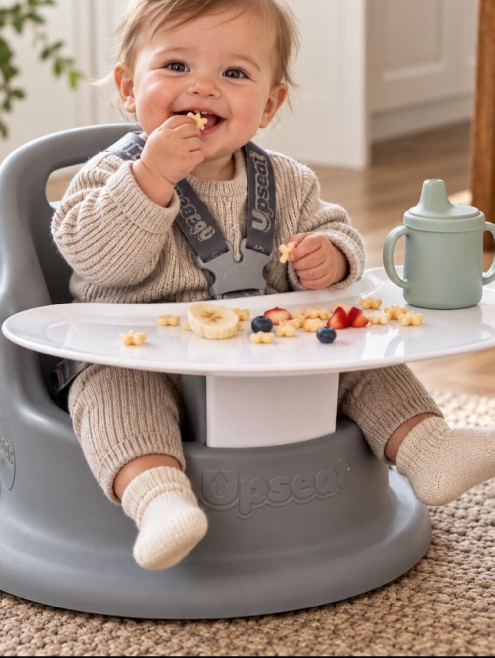 Upseat Baby Floor & Booster Seat with Tray grey
